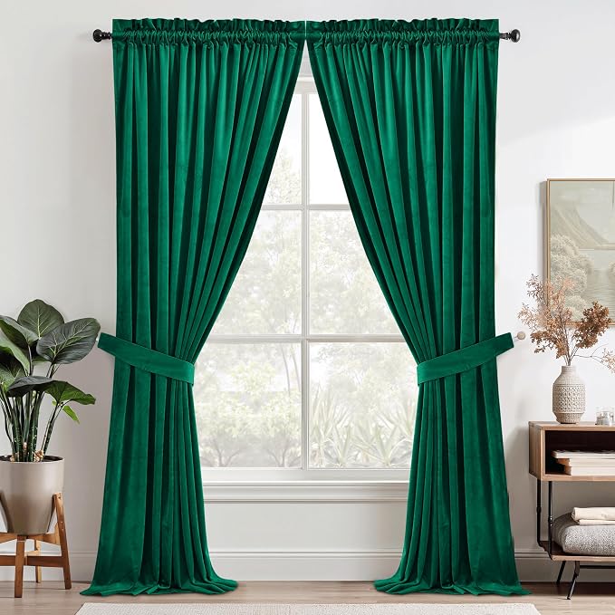 StangH Emerald Green Velvet Curtains Blackout - Classic Solid Christmas Decorative Thermal Insulated Blackout Window Drapery for Living Room/Holiday Fete, W52 x L96-inch, 2 Panels | 300GSM Rich Velvet, Holiday Decor, Thermal Insulated, Privacy Protect,...