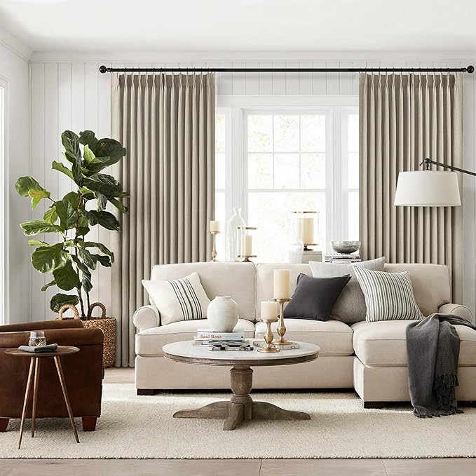 Topfinel 72 Inches Long Pinch Pleated Semi Sheer Curtains,Grey Beige Linen Blended Light Filtering Window Curtains 72 Length 2 Panels for Living Room Bedroom Pinch Pleat Drapes with Hooks,40" Wx72 L