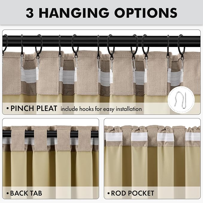 MIULEE 100% Blackout Linen Curtains for Bedroom, Brown Solid Luxury Decor Thermal Insulation Room Darkening Drapes for Living Room Back Tab Rod Pocket 42 x 90 Inches, 2 Panels