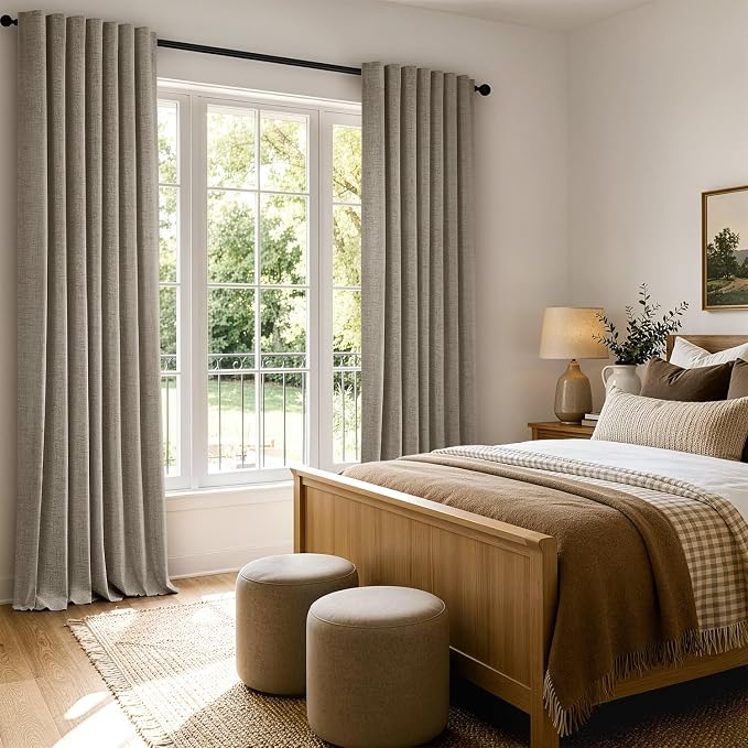 MIULEE 100% Blackout Linen Curtains for Bedroom, Faux Linen Solid Luxury Decor Thermal Insulation Room Darkening Drapes for Living Room Back Tab Rod Pocket 42 x 84 Inches, 2 Panels