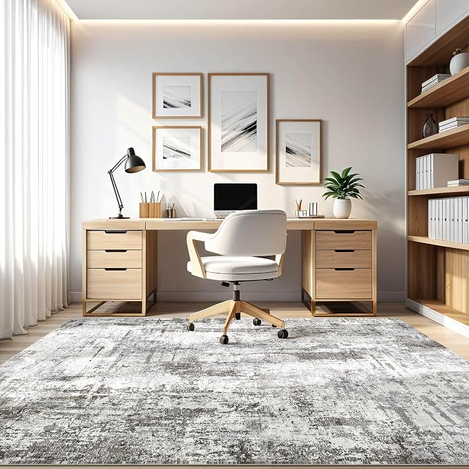 7x10 Area Rug Living Room: Washable Large Abstract Neutral Modern Soft Gray Rug Stain Resistant Indoor Floor Non-Slip Accent Carpet for Bedroom Nursery Playroom Office Dining Room Home Decor