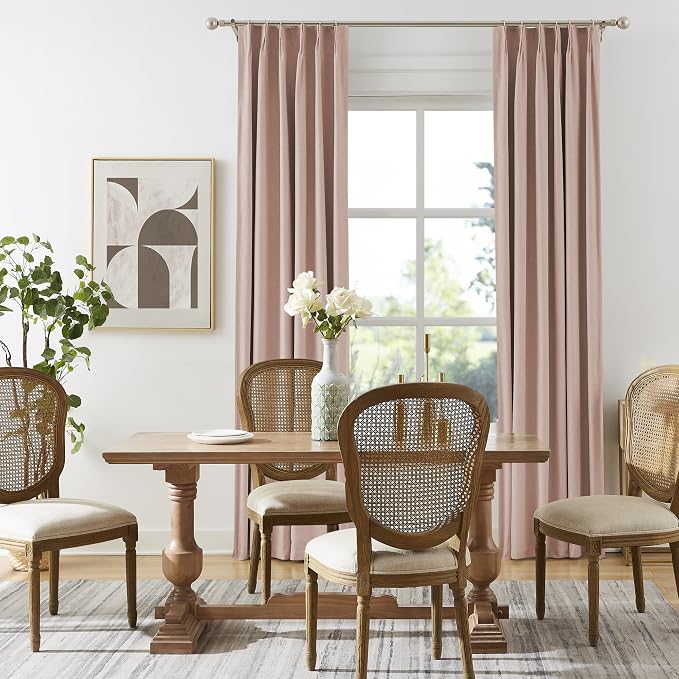 Cute Dusty Pink Blackout Linen Curtains 92 Inches Long - Rose Blush Pinch Pleat Track Curtains Blackout with Hooks Viral Pleat Drapes for Girls Bedroom Nursery,50 by 92 Inch, 2 Panels, Back Tab