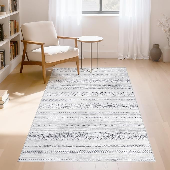 cotiled 3x5 Area Rugs Living Room Rug: Washable Boho Rugs with Non Slip Backing Small Soft Indoor Stain Resistant Carpet for Bedroom Farmhouse Dining Room Lightweight Home Decor Grey