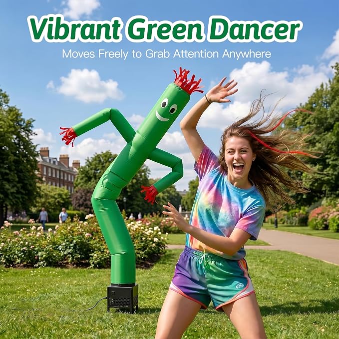 6ft Sky Air Puppet Dancer Inflatable Waving Tube Man with Lights & Built-in Blower - Wacky Waving Dancing Tube Guy for Business Promotion Stand Out Christmas Advertising (Green)