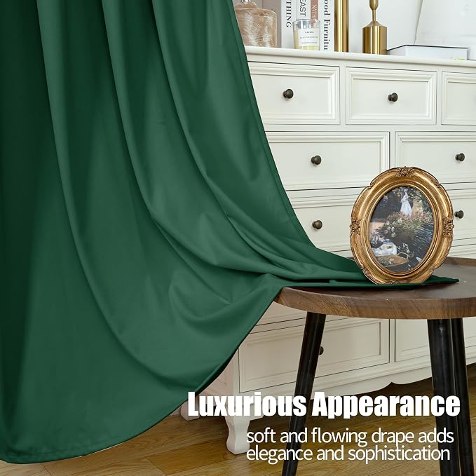 YoungsTex 90 Inch Emerald Green Velvet Blackout Curtains for Living Room, Grommet Room Darkening Window Drapes Privacy Protection for Dining Bedroom, 2 Panels, 52 X 90 Inch