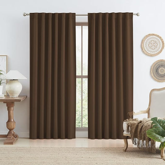 KEQIAOSUOCAI Brown Linen Blackout Thick Curtains 96 Inch Long for Bedroom Living Room, 100% Black Out Heavy-Duty Curtain Drapes Chocolate Brown 50 Wide by 96 Length 2 Panels Back Tab Rod Pocket