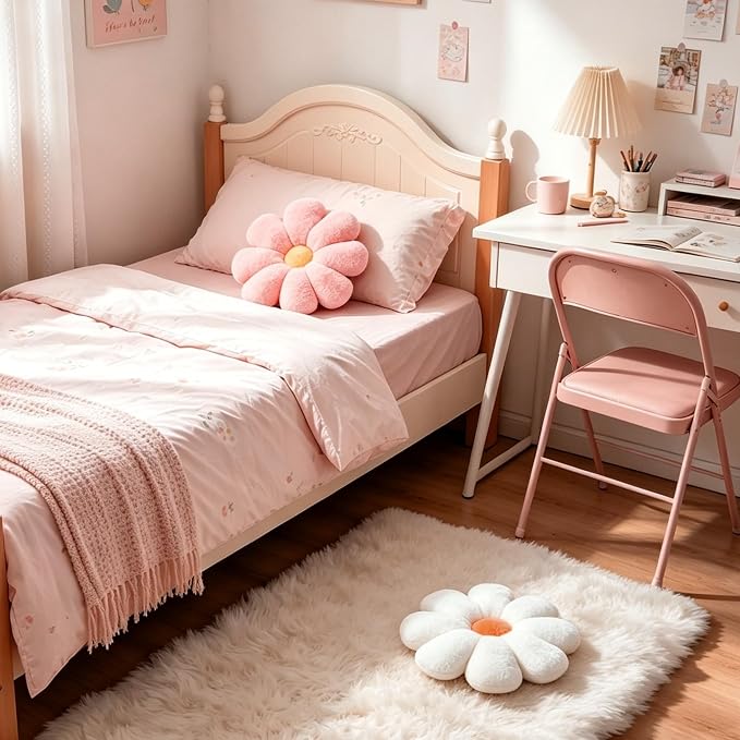2 Pcs Flower Throw Pillow Set for Teen Girls Bedroom Preppy Room Decor Aesthetic, Cute Daisy Decorative Preppy Throw Pillows for Bed Sofa Chair Home Decor (Pink & White)