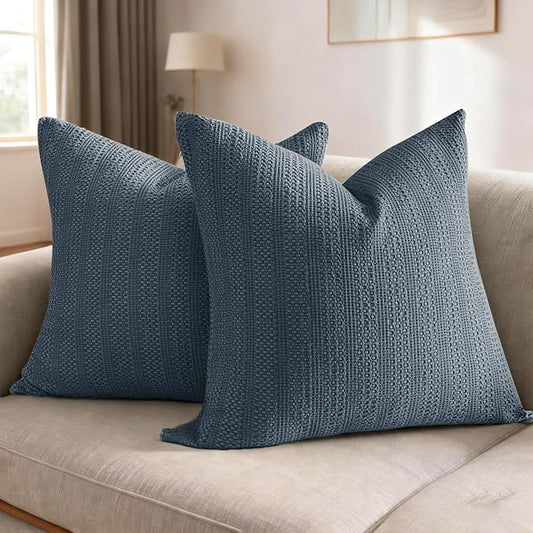 26x26 Pillow Covers Decorative Euro Shams Set of 2 Cotton Boho Throw Pillow Covers Large Square Pillowcase for Couch Bed, Blue Grey