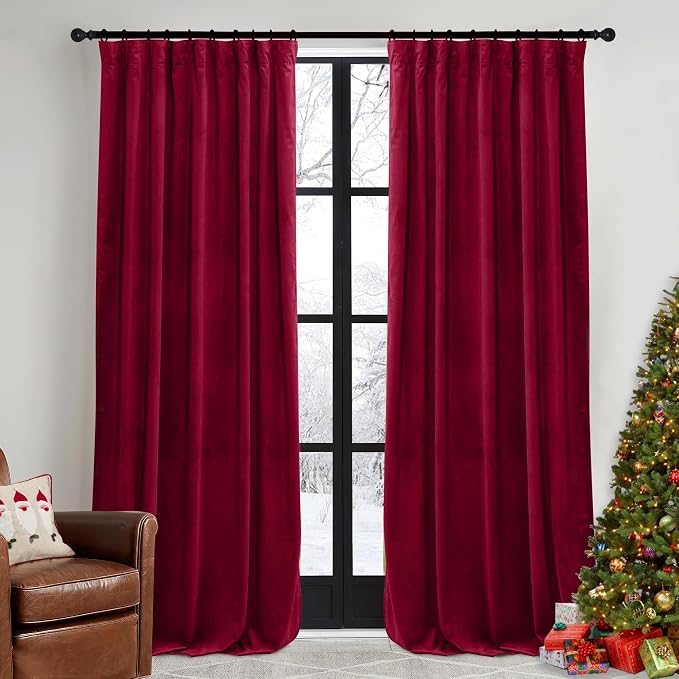 RYB HOME Red Velvet Curtains 84 inches - Darkening Curtains for Bedroom, Thermal Insulated Window Drapes for Living Room Dinning Room Theater, Width 52 x Length 84 inch, Red, 2 Panels