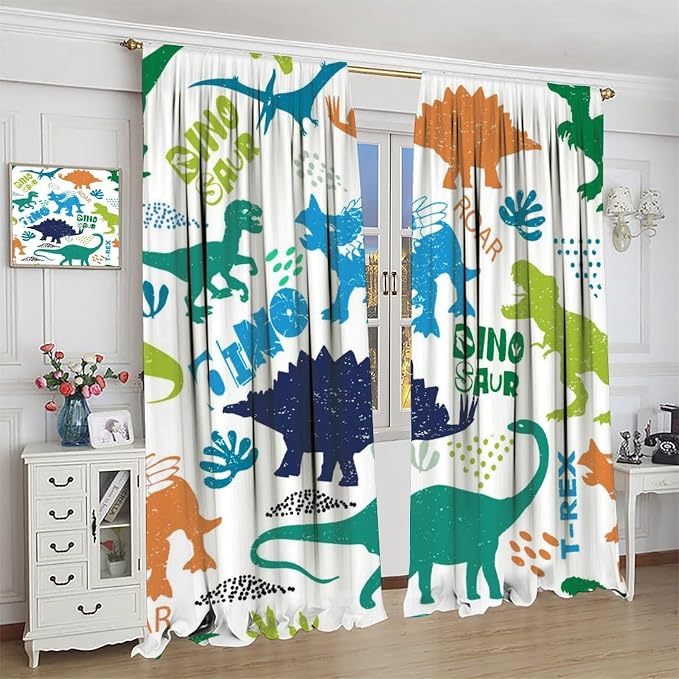 YCness Kids Dinosaur Curtains Cartoon Dino Blackout Boys Window Treatments for Boys Girls Children Nursery Living Room Bedroom Decor Fabric Set 2 Panel 42x54 Inch 80% Shading Rate