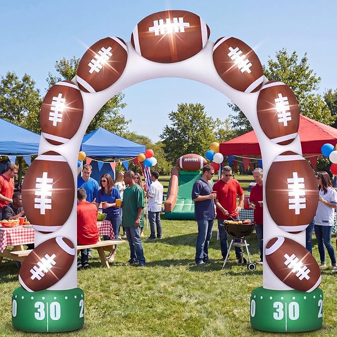 Jenaai 8ft Giant Football Inflatable Arch Blow up Touchdown Inflatable Outdoor Yard Decorations with Built in LED Lights Football Birthday Party Decor for Game Day Tailgate Fans Sports Party Supplies