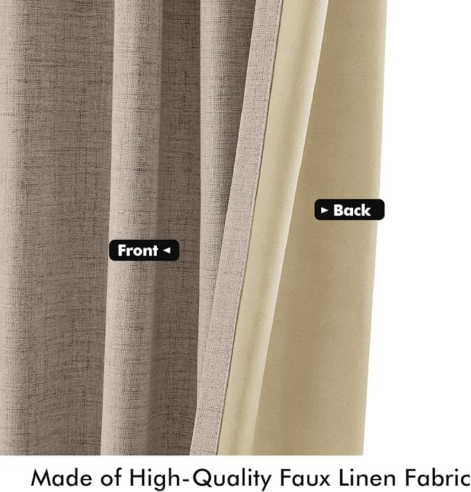 MIULEE 100% Blackout Linen Curtains for Bedroom, Solid Luxury Decor Thermal Insulation Room Darkening Drapes for Living Room Back Tab Rod Pocket 42 x 96 Inches, 2 Panels, Linen