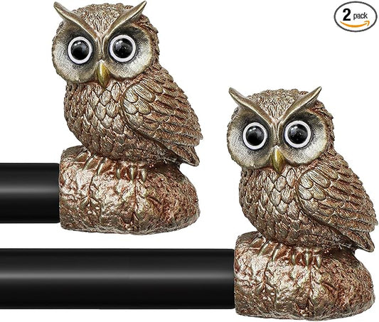 2 Pack Vintage Decorative Black Curtain Rods for Windows 48 to 84 Inch Adjustable Heavy Duty 1'' Diameter Curtain Rod with Owl Finials for Bedroom Living Room Kitchen Farmhouse (36-88'')
