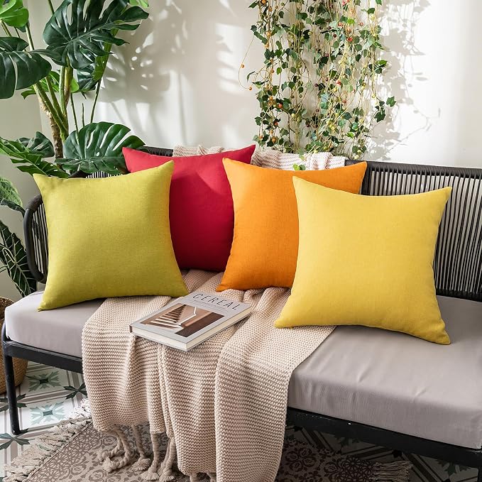 MIULEE Pack of 2 Decorative Outdoor Solid Waterproof Throw Pillow Covers Faux Linen Garden Farmhouse Cushion Cases for Summer Patio Tent Balcony Couch Sofa 16x16 Inch Pumpkin Orange