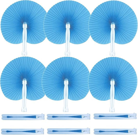 20 Pieces Blue Round Paper Fans | Foldable Handheld Fans for Women,Folding Hand Fans for Wedding,Bridal Guest,Church,Party Favors,Dancing,Birthday,DIY