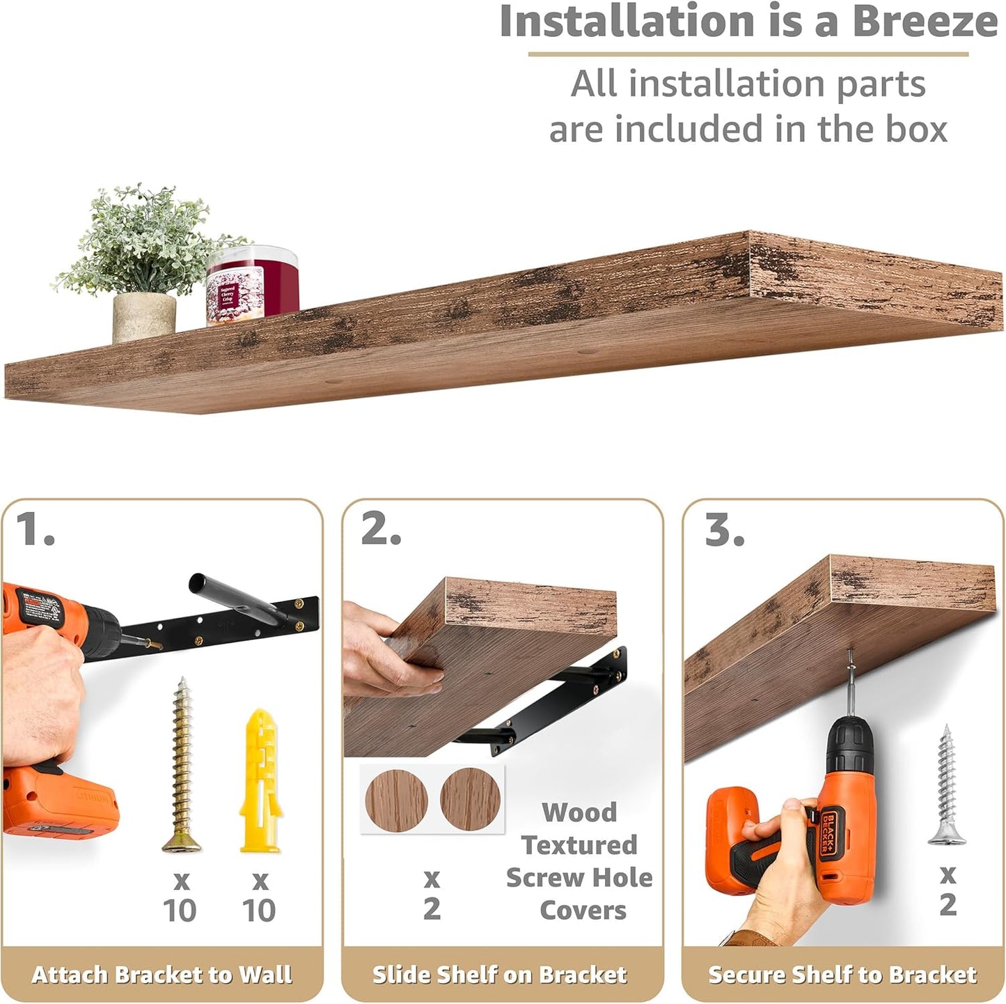 Sorbus Floating Shelves for Wall - 48 Inch Long Bathroom Shelves, Wall Decor for Bedroom, Kitchen, Living Room & Book Storage - Mounted Floating Shelf with Invisible Brackets Mahogany, 2 Pack