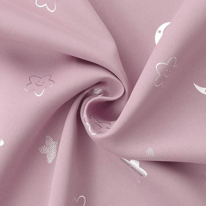 BGment Pink Curtains for Girls Bedroom 84 Inch Long, Star and Moon Blackout Curtains for Kids Room, Room Darkening Thermal Insulated Window Grommet Curtains for Nursery, 52 Wide, 2 Panels, Light Pink