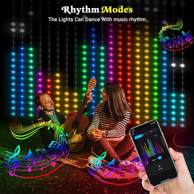 Smart American Flag Curtain Lights, Color Changing 400 LED Curtain Lights 6.6 * 6.6 FT, RGB DIY String LED Flag Fairy Light for Backdrop Party Indoor Outdoor 4th of July Decor(APP +Remote Control)