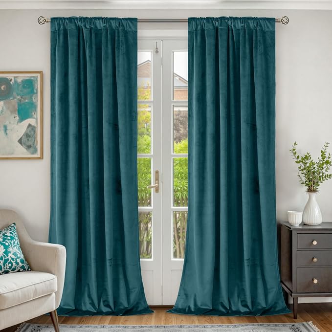 BGment Teal Velvet Blackout Curtains for Living Room, Thick Luxury Thermal Insulated Curtains 84 inches Long Noise Reduce Back Tab and Rod Pocket Super Soft Drapes for Bedroom, 2 Panels, 42 x 84 Inch