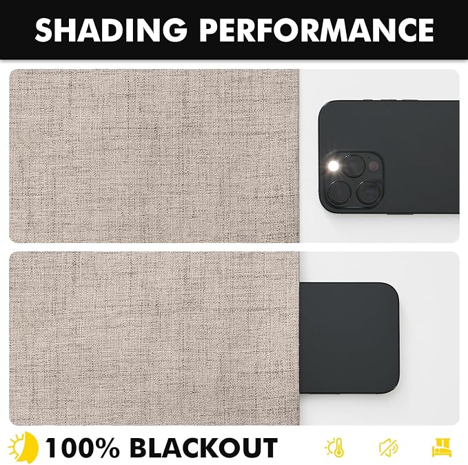 MIULEE 100% Blackout Linen Curtains for Bedroom, Beige Solid Luxury Decor Thermal Insulation Room Darkening Drapes for Living Room Back Tab Rod Pocket 42 x 90 Inches, 2 Panels