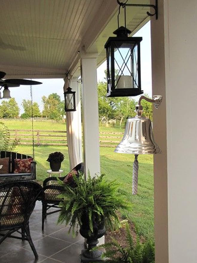 Solid Brass Wall Mounted Ship Hanging Bell for Reception, School, Outdoor, Indoor, Dinner & Chruch - 6 Inch by The Metal Magician