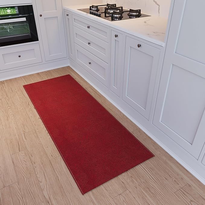 Ottomanson 1'10" x 6' Ultra-Thin Hallway Runner Rug - Durable Non-Slip Carpet for High-Traffic Areas - Fits Under Doors for Seamless Entry - Ideal for Kitchen, Entryway, Bedroom & Living Room, Red