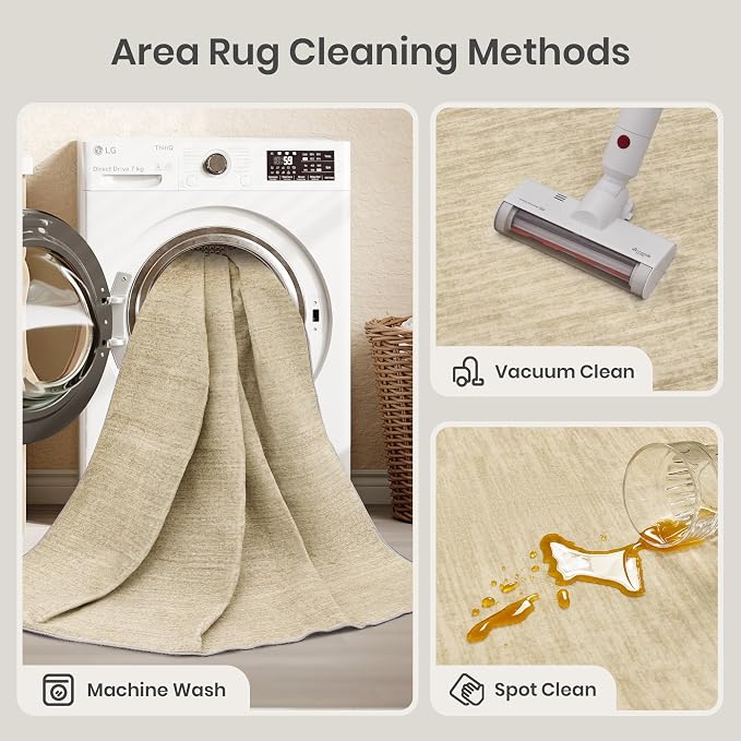 Valenrug Washable Rug 6x9 - Stain Resistant 6x9 Area Rugs for Living Room, Non Slip Backing Printed Rugs for Bedroom, Folable Machine Washable Area Rug (6'x9', Tan)