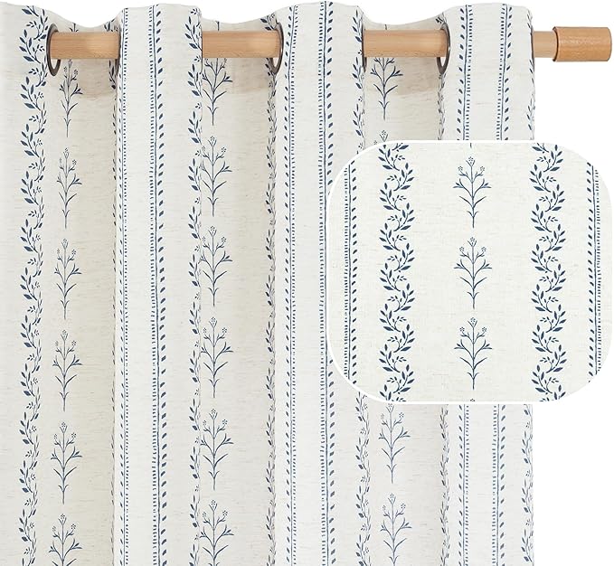 BGment Navy Blue Vintage Floral French Country Curtains 90 Inch Length for Living Room Boho Print Light Filtering Window Curtains & Drapes for Farmhouse Rustic, Each 52 Inch Wide, 2 Panels Set
