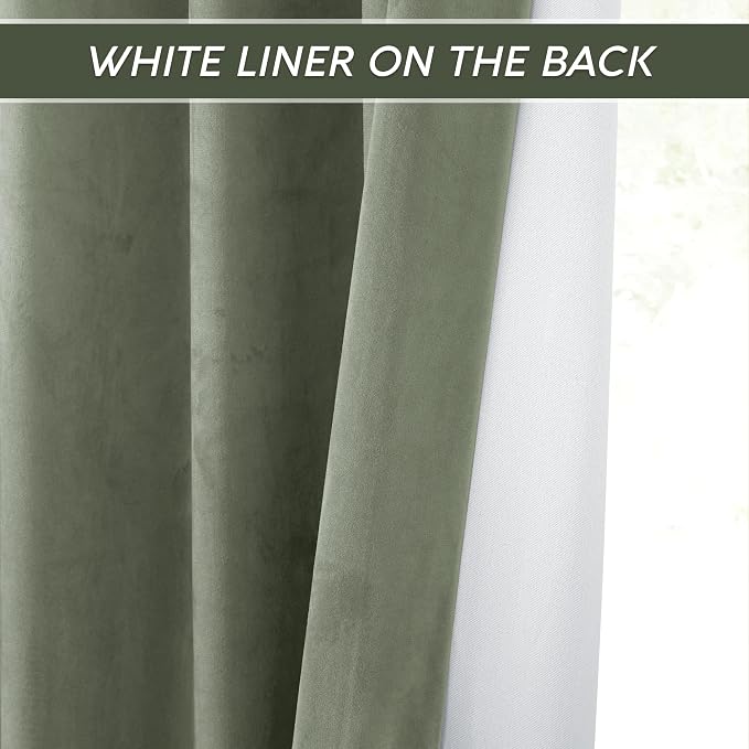 RYB HOME Sage Green Velvet Curtains 108 inch, Room Darkening Green Window Curtains with Multiple Hanging Options Heavy Duty Plush Blackout Backdrop for Bedroom Guest Room, W48 x L108 inch, 1 Panel