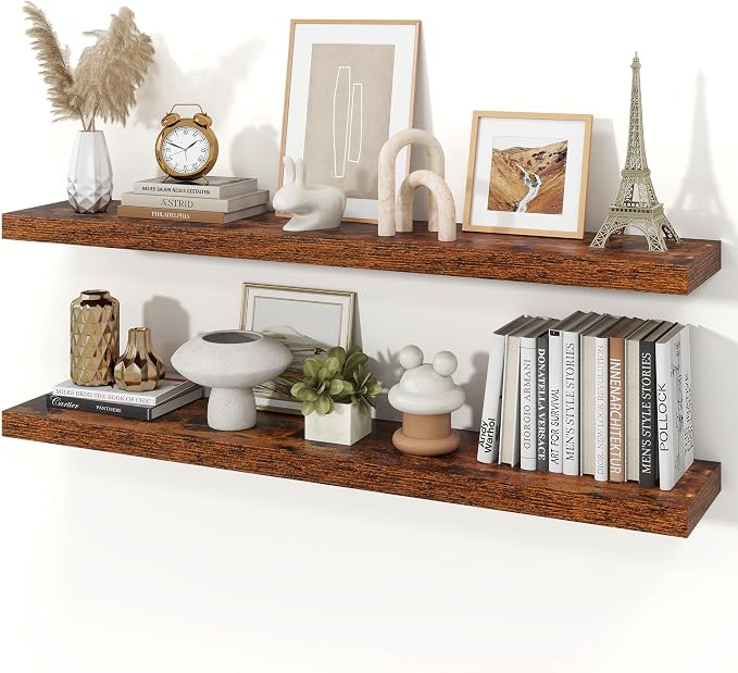 Floating Shelves for Wall, 9.3" Deep Wall Mounted Wood Shelves for Bathroom, Bedroom, 48" Width, 1 Pc
