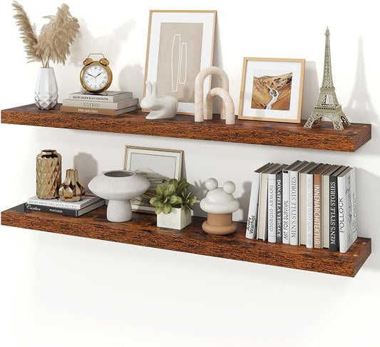 Floating Shelves for Wall, 9.3" Deep Wall Mounted Wood Shelves for Bathroom, Bedroom, 48" Width, 1 Pc