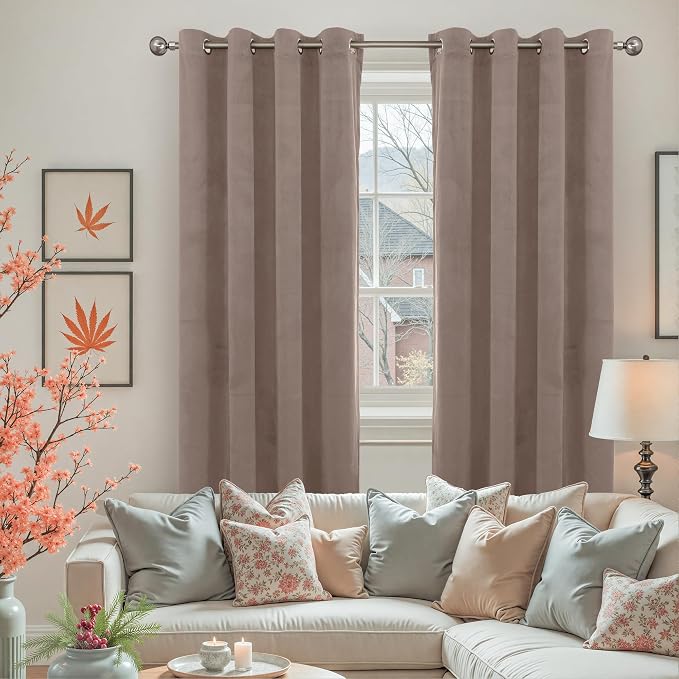 YoungsTex Taupe Velvet Blackout Curtains 63 Inch Length, Room Darkening Drapes with Grommet Privacy for Living Room Bedroom Window, 2 Panels, 52 X 63 Inch