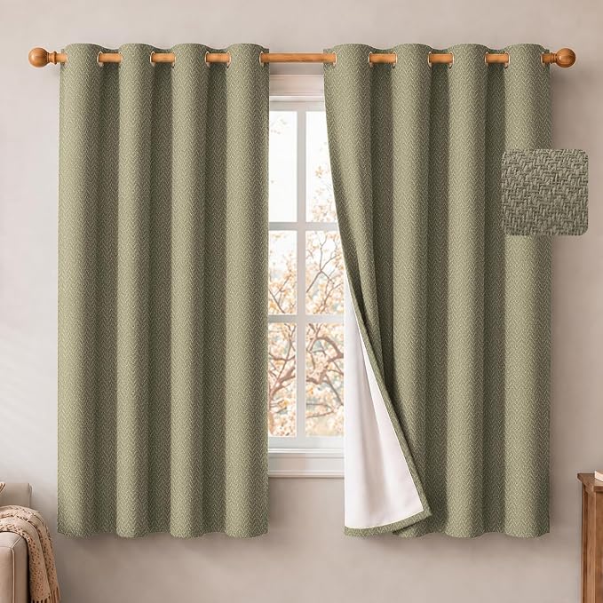 2 Panels 100% Blackout Linen-Textured Curtains, Thick Thermal Insulated Grommet Drapes with Subtle Herringbone Weave, Luxury Decor for Bedroom/Living Room, 54 x 54 Inches, Taupe