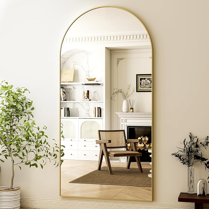 HARRITPURE 71"x30" Arched Full Length Mirror Free Standing Leaning Hanging Mounted Mirrors Aluminum Frame Modern Simple Home Decor for Living Room Bedroom Cloakroom, Gold