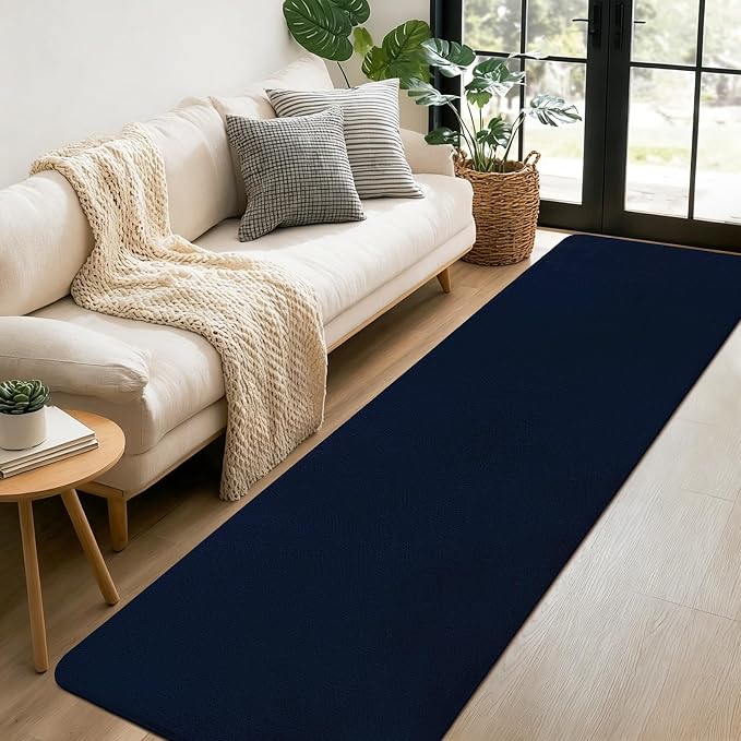 qulint Navy Blue Runner Rugs for Hallway 2x6, Modern Non Slip Washable Runner for Kitchen Soft Thickened Memory-Foam Indoor Entryway Rug, Minimalist Solid Carpet for Bedroom Laundry Home Decor