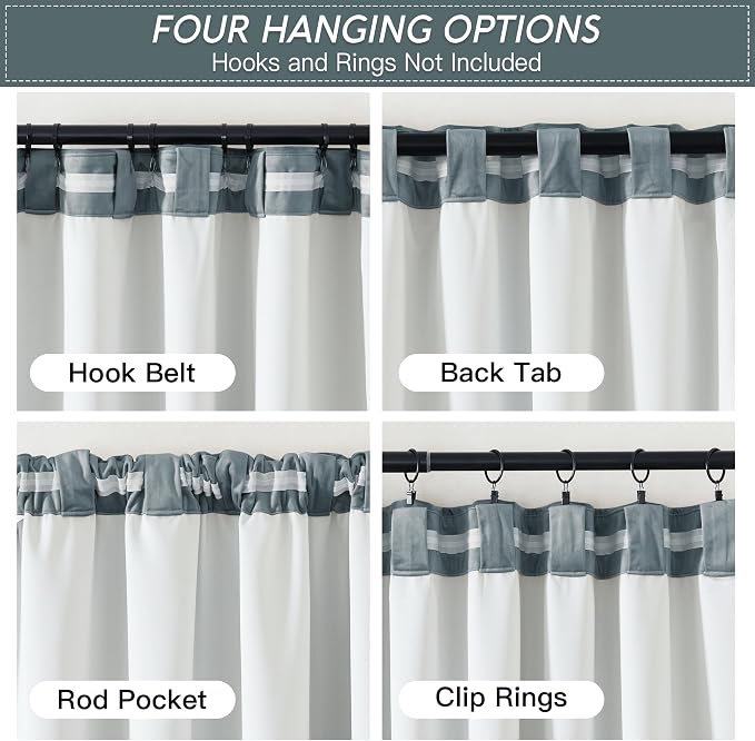 RYB HOME 2 Layers Extra Thick Heavy Thermal Velvet Curtains Insulated, Solid Blackout Window Curtains for Living Room Light Block Privacy Backdrop with Pleat Tape, Stone Blue, W48 x L84 inch, 1 Panel