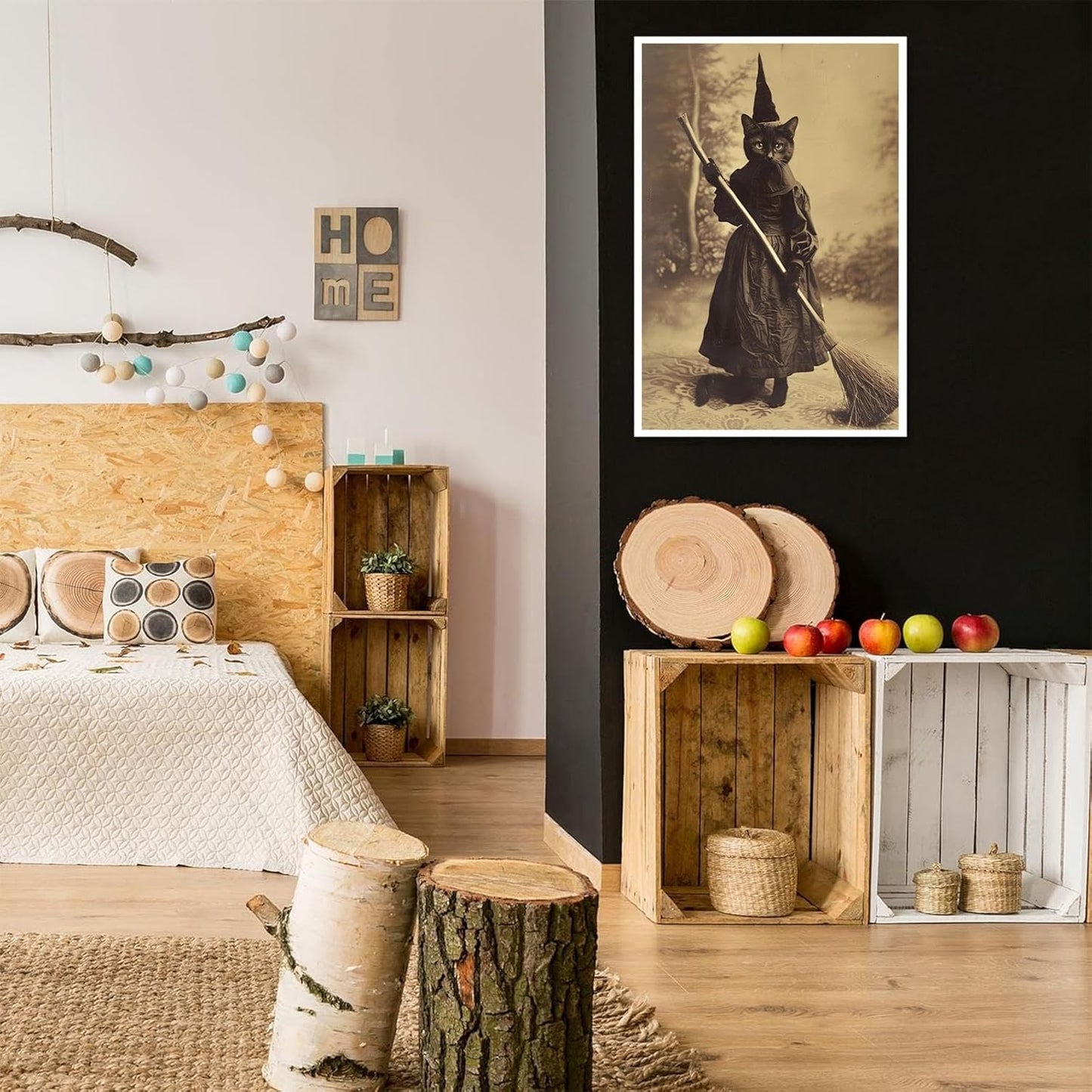 Halloween Decor Posters Black Cat Witch Canvas Wall Art Vintage Spooky Print Of Gothic Room Family Dark Academia Decorations Creepy Picture Poster Aesthetic 12X16inch Unframed