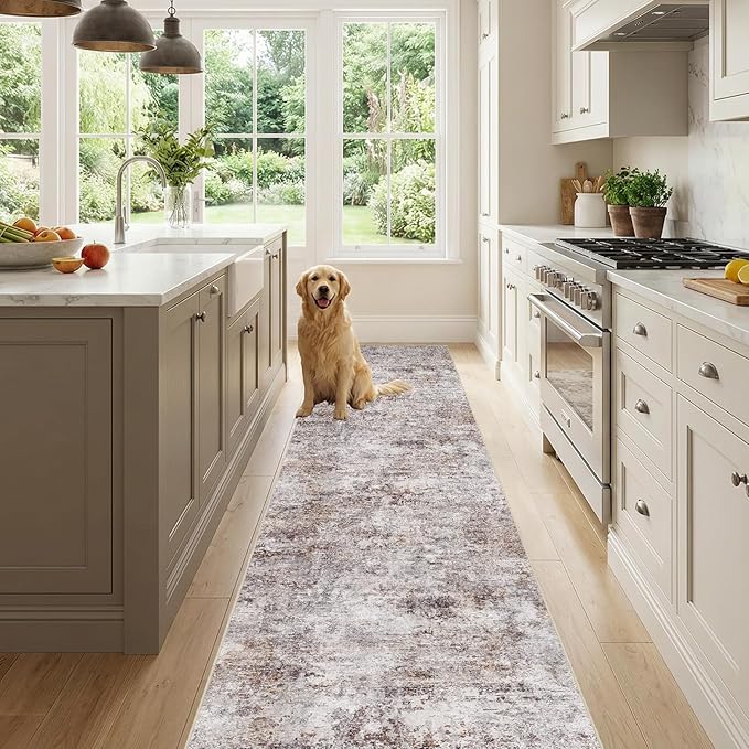2x10 Runner Rug: Washable Low Pile Hallway Carpet With Non Slip Backing Pet Friendly Durable Long Floor Mat Ideal For High Traffic Areas Like Entryway Kitchen Bedroom or Laundry Room (Brick Gray,2x10)