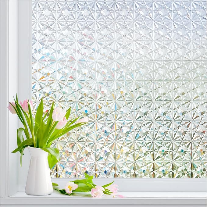 Windimiley Frosted Glass Window Privacy Film, 3D Diamond, 11.8" x 78.7" | Static Cling No Glue Removable, UV Heat Blocking, Decorative Window Film, Renter Friendly for Bathroom Bedroom Door