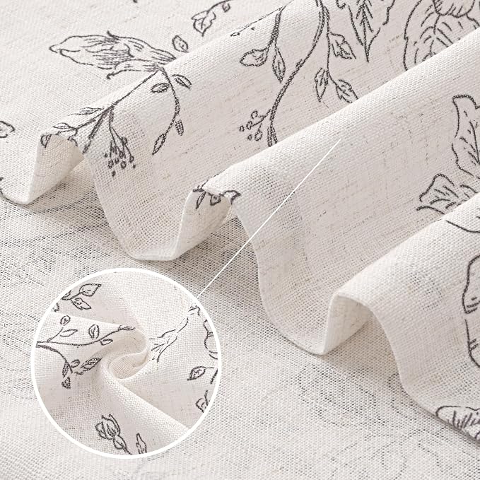 Floral Linen Curtains for Dining Room 86 inch length 2 panels Neutral Cream Black Pattern Printed Curtains Living Room Back Tab Semi Sheer Drapes Vintage Farmhouse French Country Curtain for Bedroom