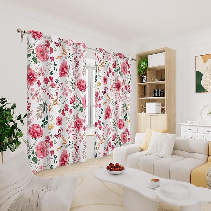 Renaiss Leaf Curtains Green Leaves Print Blackout Window Curtains for Bedroom Botanical Plants Grommet Top Room Darkening Window Drapes for Living Room 53W x 63L Inch Two Panel Set