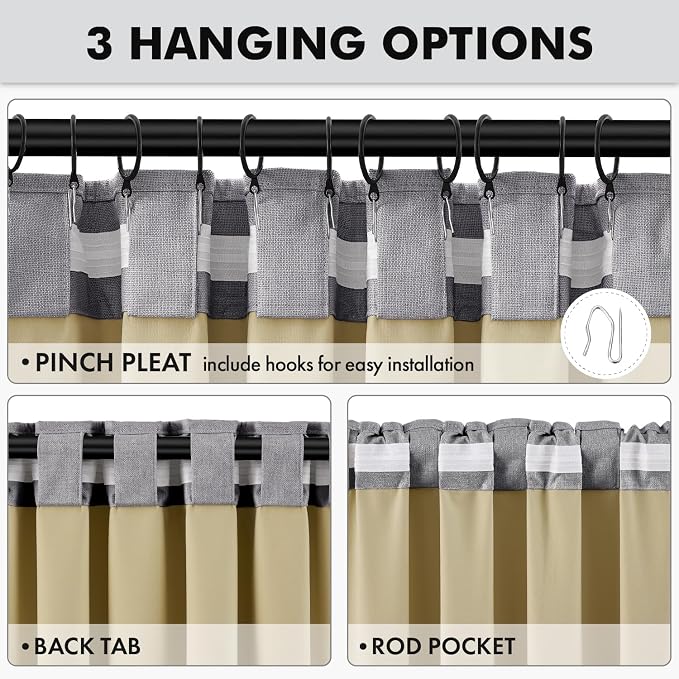 MIULEE 100% Blackout Linen Curtains for Bedroom, Glacier Gray Solid Luxury Decor Thermal Insulation Room Darkening Drapes for Living Room Back Tab Rod Pocket 42 x 96 Inches, 2 Panels
