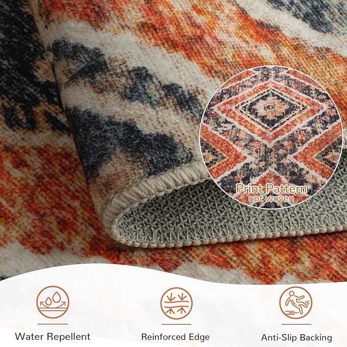 BESTSWEETIE Area Rug 6x9 Rug Machine Washable Non-Slip Low Pile Print Pattern Western Rug for Living Room Bedroom Entryway Tribal Series -Orange/Brown