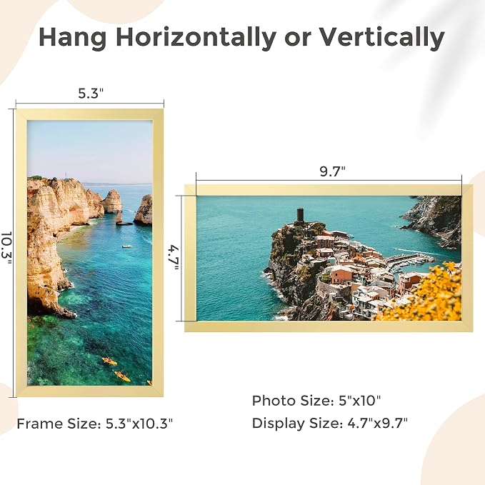FLYJOE 5x10 Metal License Frame - Gold Aluminum Photo Frames with Real Glass,Signature Collection,Tabletop Mounting Horizontally or Vertically Decor for Wall Gallery Poster Photo 10x5 Frames, Gold