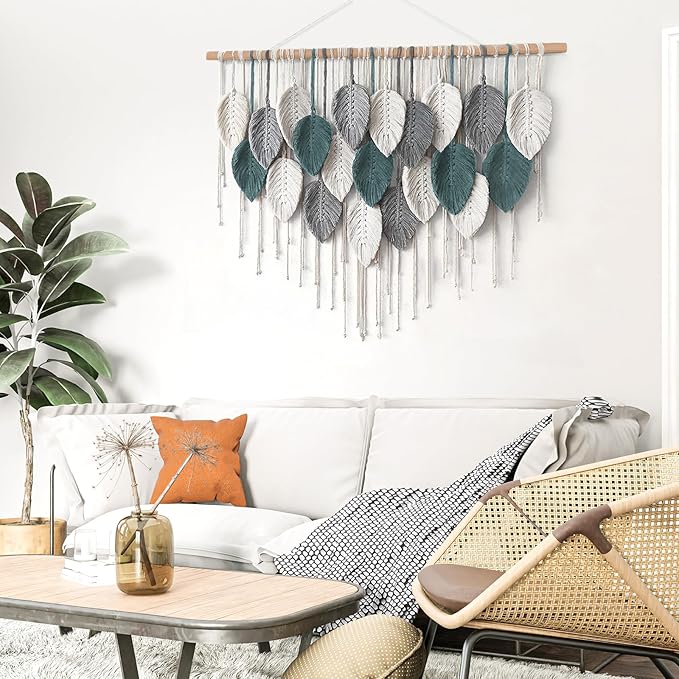 Weldomcor Large Macrame Wall Hanging Boho Home Decor, Handmade Bohemian Woven Leaves Macrame Tapestry Modern Aesthetic Chic Wall Art Decorations for Bedroom Living Room Nursery Office 39" W x 29.5" L