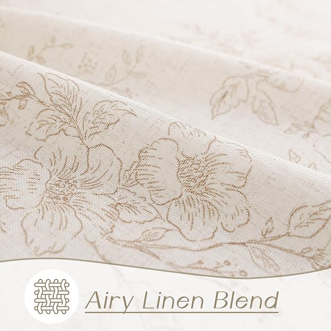 Brown Floral Curtains 72 inch Length Back Tab Farmhouser Living Room Light Filtering Curtains Brown Pattern Print on Cream White Linen Curtain Minimalist Aesthetic Sketch Style Vintage Room Decor