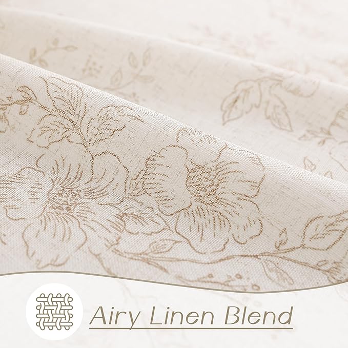 Brown Floral Curtains 90 inch Length Back Tab Farmhouser Living Room Light Filtering Curtains Brown Pattern Print on Cream White Linen Curtain Minimalist Aesthetic Sketch Style Vintage Room Decor