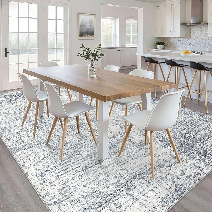 5x7 Area Rugs Living Room: Washable Large Neutral Blue Rug Abstract Soft Modern Stain Resistant Indoor Floor Non-Slip Carpet for Bedroom Nursery Kids Office Playroom Dining Room Under Table Home