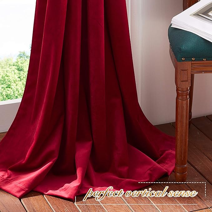 NICETOWN Christmas Red Velvet Curtains and Drapes for Bedroom, Home Decor Panels for Home Theatre/Film Room/Stage (Set of 2, Rod Pocket Design, 72 inches Long)