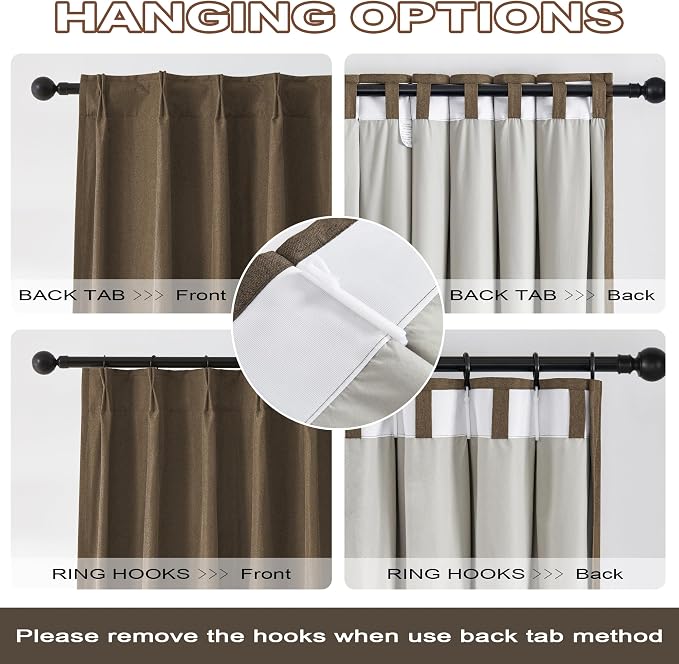 DUALIFE Chocolate Brown Pinch Pleated Blackout Curtains 105 Inches Long, Back Tab with Hooks, Linen Full Black Out Thermal Insulated Track Curtain for Bedroom Living Room,50" Wx105 L, 2 Panels